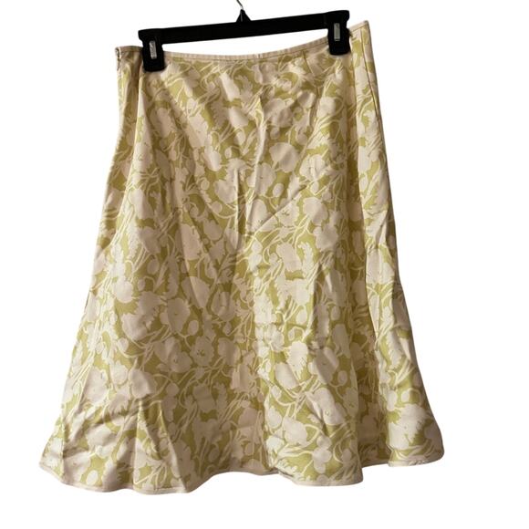 Ann Taylor 100% silk green and cream floral print midi skirt size 6 - Picture 1 of 4